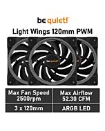 be quiet! Light Wings 120mm PWM High-speed BL077 Case Fans - 3 Fan Pack by bequiet at Rebel Tech