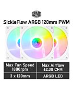 Cooler Master SickleFlow ARGB 120mm PWM MFX-B2DW-183PA-R1 Case Fans - 3 Fan Pack by coolermaster at Rebel Tech