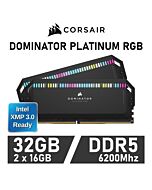 CORSAIR DOMINATOR PLATINUM RGB 32GB Kit DDR5-6200 CL36 1.30v CMT32GX5M2X6200C36 Desktop Memory by corsair at Rebel Tech