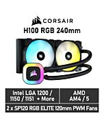 CORSAIR H100 RGB 240mm CW-9060053 Liquid Cooler by corsair at Rebel Tech