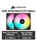 CORSAIR iCUE AF140 RGB ELITE 140mm PWM CO-9050156 Case Fans - 2 Fan Pack by corsair at Rebel Tech