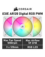 CORSAIR iCUE AR120 Digital RGB 120mm PWM CO-9050169 White Case Fans - 3 Pack by corsair at Rebel Tech