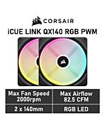 CORSAIR iCUE LINK QX140 RGB 140mm PWM CO-9051004 Case Fans - 2 Pack by corsair at Rebel Tech