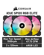 CORSAIR iCUE SP120 RGB ELITE 120mm PWM CO-9050109 Case Fans - 3 Fan Pack by corsair at Rebel Tech