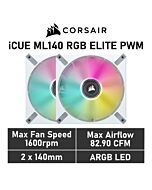 CORSAIR iCUE ML140 RGB ELITE 140mm PWM CO-9050119 Case Fans - 2 Fan Pack by corsair at Rebel Tech