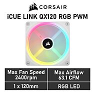 CORSAIR iCUE LINK QX120 RGB 120mm PWM CO-9051005 White Case Fan by corsair at Rebel Tech