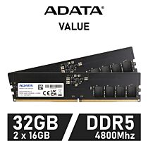 ADATA VALUE 32GB Kit DDR5-4800 CL40 1.1v AD5U480016G-DT Desktop Memory by adata at Rebel Tech