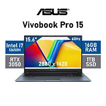 ASUS Vivobook Pro 15 K6502ZC-OI71610BL0W Intel Core i7-12650H/ 15.6″ 2.8K (2880 x 1620) OLED Display / 16GB DDR4 RAM / GeForce RTX 3050 4GB / 1TB PCIe Gen3x4 NVMe SSD / Windows 11 Home / Quiet Blue 90NB0Z61-M00400 Laptop by asus at Rebel Tech