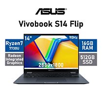 ASUS Vivobook S14 Flip TN3402YA-O716512BL0W AMD Ryzen 7 7730U/ 14" WQXGA+ (2880x1800) 90Hz OLED Glossy Display / 16GB DDR4 RAM / 512GB PCIe Gen3x4 NVMe SSD / Windows 11 Home / Quiet Blue 90NB1111-M004X0 Convertible Laptop by asus at Rebel Tech