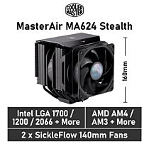 Cooler Master MasterAir MA624 Stealth MAM-D6PS-314PK-R1 Black Air Cooler by coolermaster at Rebel Tech