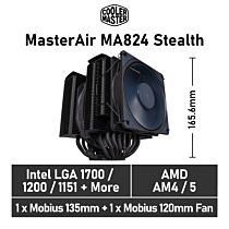 Cooler Master MasterAir MA824 Stealth MAM-D6PS-314PK-R1 Black Air Cooler by coolermaster at Rebel Tech