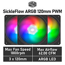 Cooler Master SickleFlow ARGB 120mm PWM MFX-B2DN-183PA-R1 Case Fans - 3 Fan Pack by coolermaster at Rebel Tech