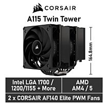 CORSAIR A115 Twin Tower CT-9010011 Black Air Cooler by corsair at Rebel Tech