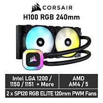 CORSAIR H100 RGB 240mm CW-9060053 Liquid Cooler by corsair at Rebel Tech