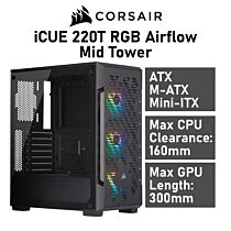 CORSAIR iCUE 220T RGB Airflow Mid Tower CC-9011173 Computer Case by corsair at Rebel Tech