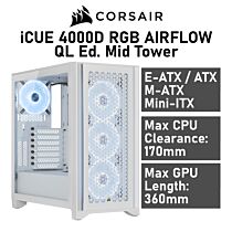 CORSAIR iCUE 4000D RGB AIRFLOW QL Ed. Mid Tower CC-9011232 Computer Case by corsair at Rebel Tech