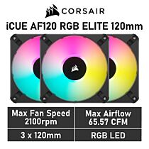 CORSAIR iCUE AF120 RGB ELITE 120mm PWM CO-9050154 Case Fans - 3 Fan Pack by corsair at Rebel Tech