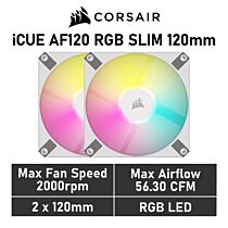 CORSAIR iCUE AF120 RGB SLIM 120mm PWM CO-9050165 Case Fans - 2 Fan Pack by corsair at Rebel Tech