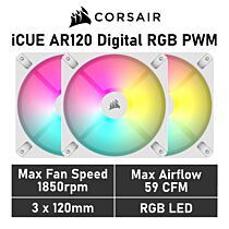CORSAIR iCUE AR120 Digital RGB 120mm PWM CO-9050169 White Case Fans - 3 Pack by corsair at Rebel Tech