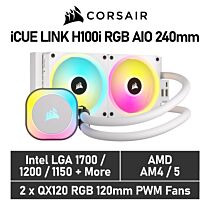 CORSAIR iCUE LINK H100i RGB AIO 240mm CW-9061005 White Liquid Cooler by corsair at Rebel Tech