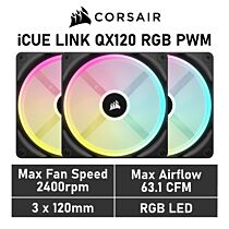 CORSAIR iCUE LINK QX120 RGB 120mm PWM CO-9051002 Case Fans - 3 Pack by corsair at Rebel Tech