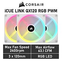 CORSAIR iCUE LINK QX120 RGB 120mm PWM CO-9051006 White Case Fans - 3 Pack by corsair at Rebel Tech