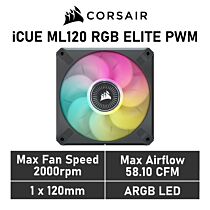 CORSAIR iCUE ML120 RGB ELITE 120mm PWM CO-9050112 Case Fan by corsair at Rebel Tech