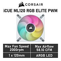 CORSAIR iCUE ML120 RGB ELITE 120mm PWM CO-9050116 Case Fan by corsair at Rebel Tech