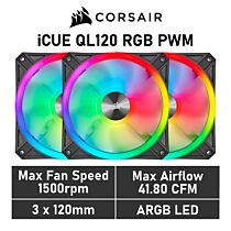 CORSAIR iCUE QL120 RGB 120mm PWM CO-9050098 Case Fans - 3 Fan Pack by corsair at Rebel Tech