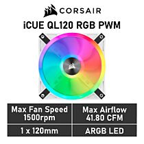 CORSAIR iCUE QL120 RGB 120mm PWM CO-9050103 Case Fan by corsair at Rebel Tech