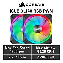 CORSAIR iCUE QL140 RGB 140mm PWM CO-9050100 Case Fans - 2 Fan Pack by corsair at Rebel Tech