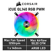 CORSAIR iCUE QL140 RGB 140mm PWM CO-9050105 Case Fan by corsair at Rebel Tech