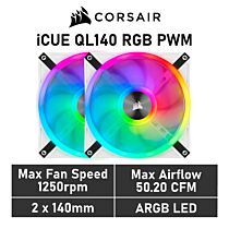 CORSAIR iCUE QL140 RGB 140mm PWM CO-9050106 Case Fans - 2 Fan Pack by corsair at Rebel Tech
