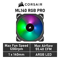 CORSAIR ML140 RGB PRO 140mm PWM CO-9050077 Case Fan by corsair at Rebel Tech