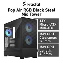 Fractal Design FD-C-POR1A-06 Pop Air RGB Clear Tempered Glass Black Steel Mid Tower Computer Case by fractaldesign at Rebel Tech
