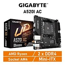 GIGABYTE A520I AC AM4 AMD A520 Mini-ITX AMD Motherboard by gigabyte at Rebel Tech
