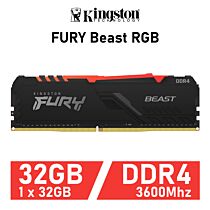 Kingston FURY Beast RGB 32GB DDR4-3600 CL18 1.35v KF436C18BBA/32 Desktop Memory by kingston at Rebel Tech