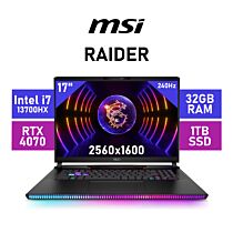 MSI Raider GE78HX 13VG-021ZA Intel Core i7-13700HX / 17" QHD+ (2560x1600) 240Hz / 32GB DDR5 RAM / GeForce RTX 4070 8GB / 1 TB PCIe Gen4x4 NVMe SSD / Windows 11 Home / Core Black Gaming Laptop  by msi at Rebel Tech