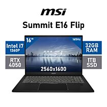 MSI Summit E16 Flip A13VET-074ZA Intel Core i7-1360P / 16" WQXGA (2560x1600) 165Hz Touchscreen / 32GB LPDDR5 RAM / GeForce RTX 4050 6GB / 1TB PCIe Gen4x4 NVMe SSD / Windows 11 Pro/ Core Black Gaming Laptop + MSI Gaming Backpack by msi at Rebel Tech