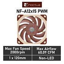 Noctua NF-A12x15 PWM 120mm PWM NF-A12X15 PWM Case Fan by noctua at Rebel Tech