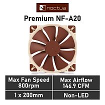 Noctua Premium NF-A20 200mm NF-A20 PWM Case Fan by noctua at Rebel Tech