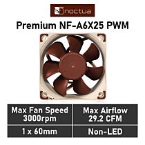 Noctua Premium NF-A6X25 PWM 60MM NF-A6X25 PWM Case Fan by noctua at Rebel Tech