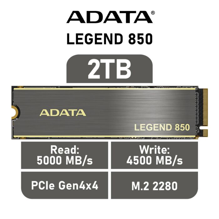ADATA LEGEND 850 2TB PCIe Gen4x4 ALEG-850-2TCS M.2 2280 Solid State Drive by adata at Rebel Tech