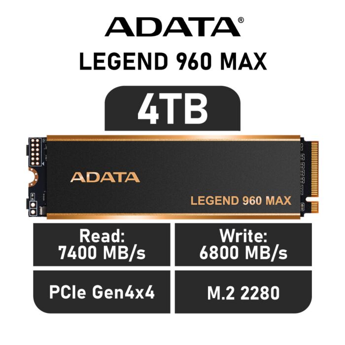 ADATA LEGEND 960 MAX 4TB PCIe Gen4x4 ALEG-960M-4TCS M.2 2280 Solid State Drive by adata at Rebel Tech