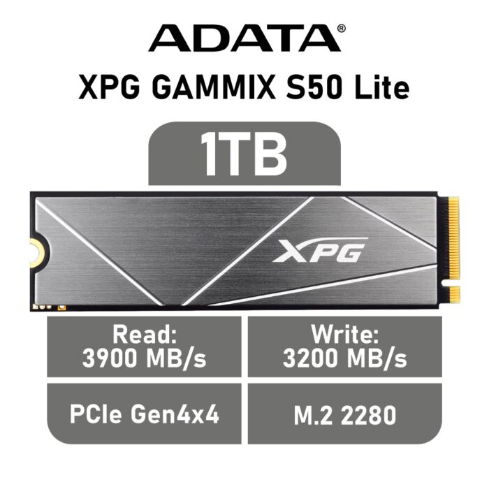 ADATA XPG GAMMIX S50 Lite 1TB PCIe Gen4x4 AGAMMIXS50L-1T-C M.2 2280 Solid State Drive by adata at Rebel Tech