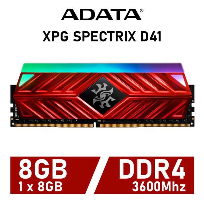 ADATA XPG SPECTRIX D41 8GB DDR4-3600 CL17 1.35v AX4U360038G17-SR41 Desktop Memory by adata at Rebel Tech