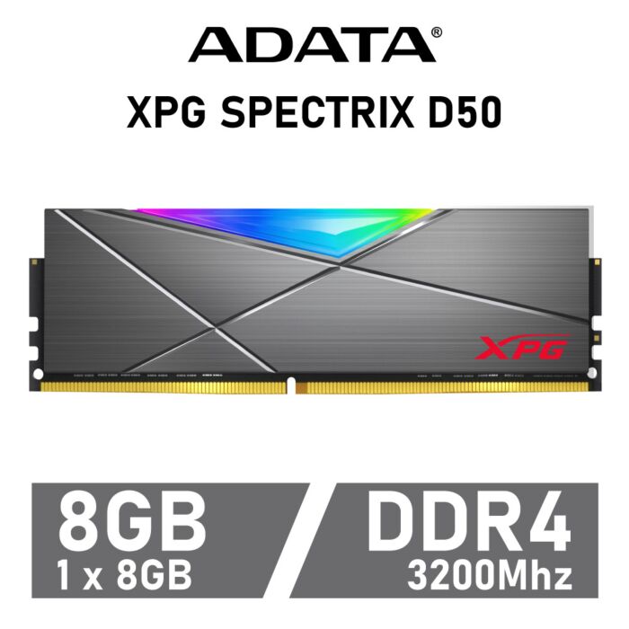 ADATA XPG SPECTRIX D50 8GB DDR4-3200 CL16 1.35v AX4U32008G16A-ST50 Desktop Memory by adata at Rebel Tech