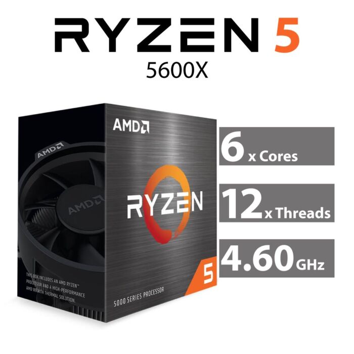AMD Ryzen 5 5600X Vermeer 6-Core 3.70GHz AM4 65W 100-100000065BOX Desktop Processor by amd at Rebel Tech