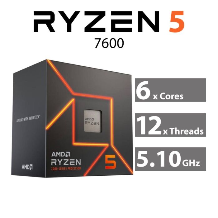 AMD Ryzen 5 7600 Raphael 6-Core 3.80GHz AM5 65W 100-100001015BOX Desktop Processor by amd at Rebel Tech