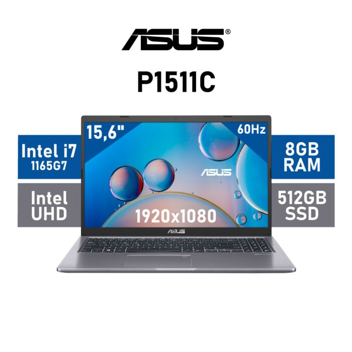 ASUS P1511CEA-I78512G1X Intel Core i7-1165G7 / 15.6" Full HD (1920x1080) / 8GB DDR4 / 512GB PCIe 3.0 NVMe M.2 SSD / Windows 11 Pro / Slate Grey 90NB0TY1-M03N80 Laptop by asus at Rebel Tech